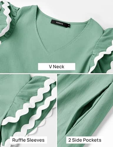 ZESICA Womens 2025 Summer Casual Midi Dresses V Neck Flutter Short Sleeve Ruffle Tiered A Line Flowy Beach Long Dress,Sage,Small - Image 6