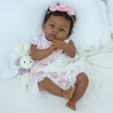 KSBD Reborn Baby Doll Black Girl – 18-Inch Realistic Lifelike African American Newborn Handmade Doll with Real Life Soft Weighted Body and Accessories – Gift for Kids Ages 3 and Up - Image 4