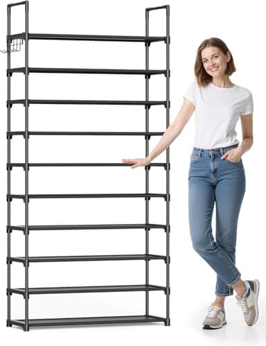 Kitsure Shoe Rack for Closet - 10-Tier Shoe Organizer with Hook Rack, Large-Capacity & Space-Saving Shoe Shelf for Entryway, Bedroom, Living Room,32.2" x 11.8" x 68.5", Black - Image 1