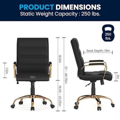 Flash Furniture Whitney Mid-Back Swivel LeatherSoft Desk Chair with Wheels, Padded Seat and Armrests, Adjustable Height Padded Office Chair, Black - Image 3