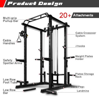 RitFit Multi-Function Garage & Home Gym Package Includes 1000LBS Power Cage PPC03 with Cable Crossover System, Weight Bench, Olympic Barbell Weight Set, Full Body Workout-BLK,Bumper Plate 230lbs - Image 4