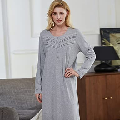 Keyocean Nightgown for Women, 100% Cotton Soft Lightweight Ladies Sleeping Gown, Light Grey, Large - Image 4