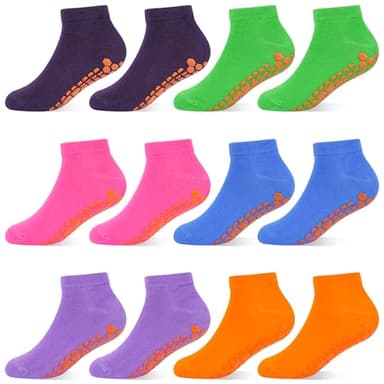 HYCLES Boys Girls Non-Slip Toddler Socks Grip Ankle Sticky Sock Anti-Skid Socks for Kids 6 Pairs for 10-13 Years Kids - Image 1