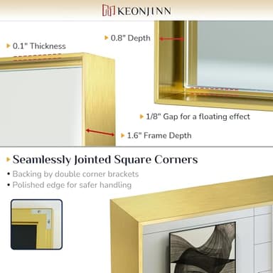 Keonjinn Brushed Shiny Gold Bathroom Mirror 22 x 30 Inch, Rectangle Gold Vanity Mirror for Wall, Aluminum Alloy Metal Framed, Modern Farmhouse, Square Corner, Brass Mirrors for Over Sink - Image 4