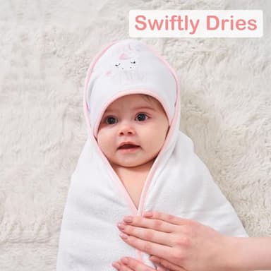 Viviland Baby Towels and Wash Cloths Set - Hooded Towels, Face Towels, Burp Cloths or Wipes - Absorbent Bath Towels - 6-Pack, Size 28 x 28 Inch (Pink Unicorn) - Image 5