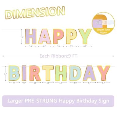 LITAUS Happy Birthday Banner & Sign - 9ft Pre-Strung No Assembly | Pastel Birthday Decorations for Women, Girls, Boys, Adults, Pets | Party Backdrop, Wall Decor for All Celebrations - Image 2