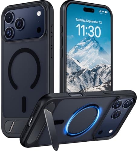 Temdan Designed for iPhone 17 Pro Case, [Built-in Invisible Kickstand][Compatible with MagSafe][Military Grade Shockproof] Slim Translucent Matte Phone Case for iPhone 17 Pro 6.3 inch (Black) - Image 1