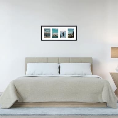 EYMPEU 4x6 Four Opening Picture Frame with Mat or 8x20 Frame without Mat, Black 4 Pciture Frame Collage for 4 x 6 Photo, Horizontal or Vertical Display for Wall, Black 4 Opening 1 Pack - Image 2