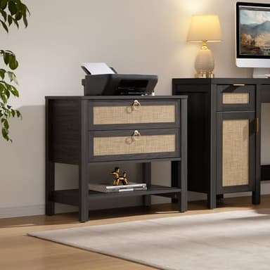 SICOTAS Night Stand Set of 2, Large Nightstand with Drawers and Storage Shelf - Rattan Boho Bedside Table Narrow Side Table for Bedroom, Small Space - Image 8