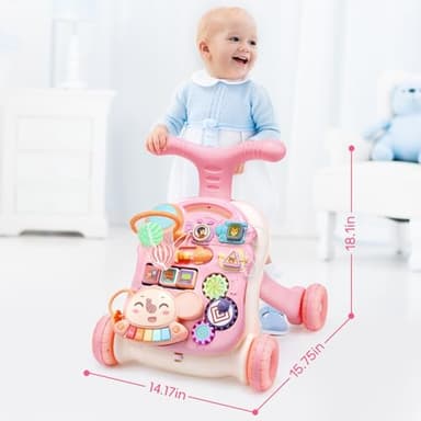 CUTE STONE 2-in-1 Baby Walker for Girls, Toddlers Learning Walker, Early Educational Push Walking Toys with Detachable Activity Center for Infants 12+ Months - Image 8