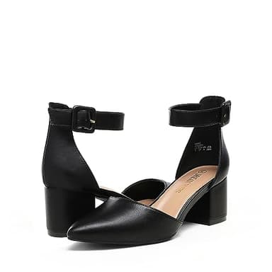 DREAM PAIRS Womens Low Heel Pump Shoes, Black/Pu - 6 (Annee) - Image 5