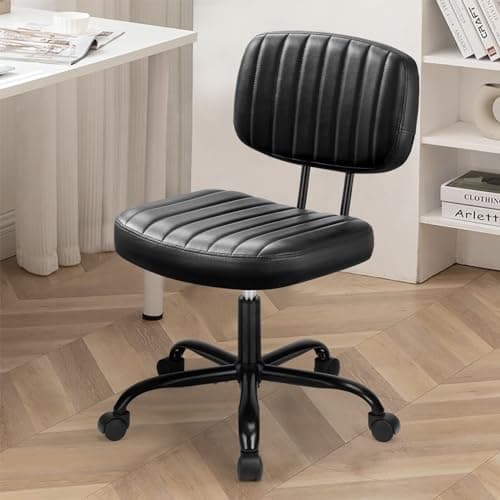DUMOS Small Armless Home Desk Chair with Low Back Lumbar Support, Height Adjustable PU Leather Computer Task with 360° Swivel Wheels, for Small Space, Kids and Adults, Deep Black - Image 1