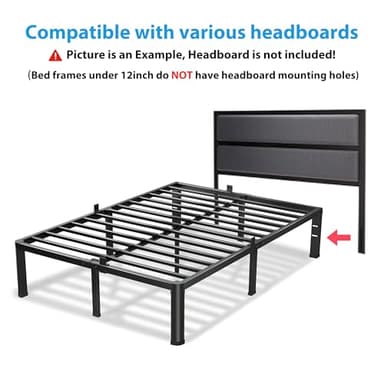 VIPSHOW 12 Inch Queen Bed Frame, 3500Lbs Heavy Duty Metal Platform with Round Corner Legs Mattress Slide Stopper, Steel Slat Support No Box Spring Needed, Noise Free, Non-Slip, Easy Assembly - Image 7