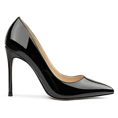 COLETER Women's 4 Inch Pumps Pointy Toe Wedding Dress Shoes Slip on Stiletto Pumps Patent Black 7US - Image 6
