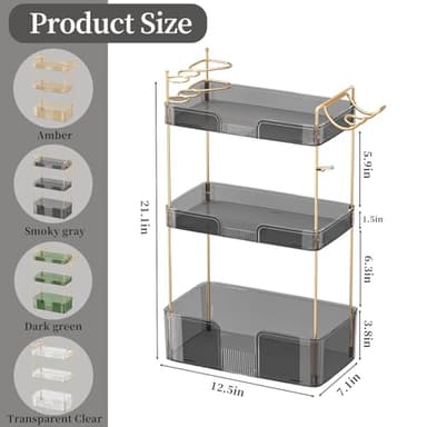 Shuang Qing Elegant Minimalist Bathroom Counter Organizer, 3 Tier - Grey - Image 3