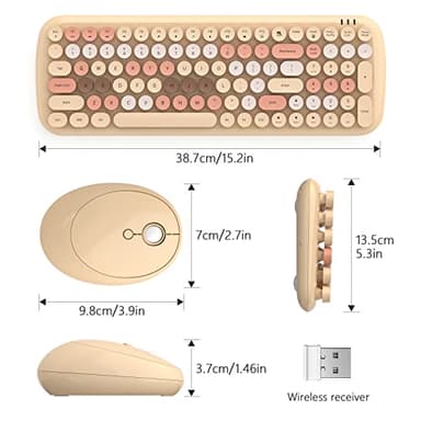 MOFII Wireless Keyboard and Mouse Combo, Full-Size Retro Typewriter-Style Wireless Keyboard with Optical Mouse for Computer/Laptop/Windows/Mac (Milk Tea Colorful-B) - Image 7