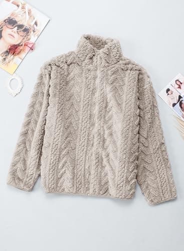 Dokotoo Ladies Winter Jackets Zip Up Fuzzy Long Sleeves Oversized Side Pockets Loose Fit Short Coats Baggy Warm Fall Clothes 2025,Khaki Large - Image 4