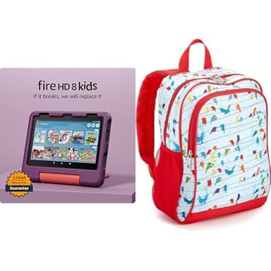 Amazon Fire HD 8 Kids tablet, ages 3-7 (32GB, Grape) + Backpack Bundle - Image 1