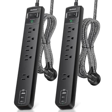 2 Pack Surge Protector Power Strip - USB C Power Strip, Flat Extension Cord with 5 Widely 3 USB (2 USB-C) Ports, Desktop Charging Station for Home Office College Dorm Room Essentials - Image 1