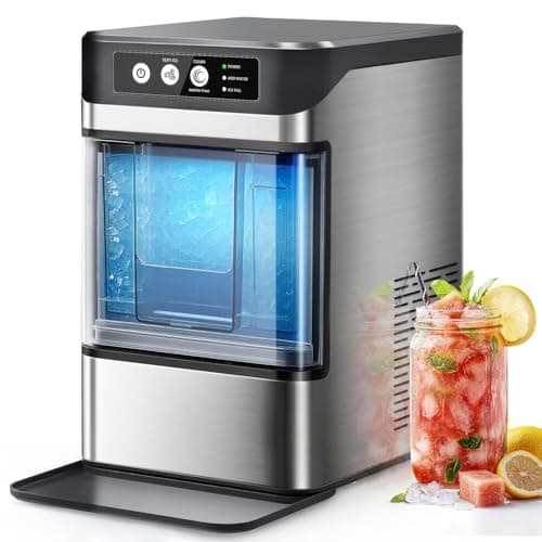 Walkmax Nugget Ice Maker Countertop with Handle,Chewable Crunchable Countertop Nugget Ice Maker,41Lbs/24H, Self-Cleaning, One-Click Operation, Stainless Steel,Ideal for Parties, Kitchens, Bars, Silver - Image 1