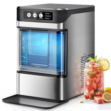 Walkmax Nugget Ice Maker Countertop with Handle,Chewable Crunchable Countertop Nugget Ice Maker,41Lbs/24H, Self-Cleaning, One-Click Operation, Stainless Steel,Ideal for Parties, Kitchens, Bars, Silver - Image 1