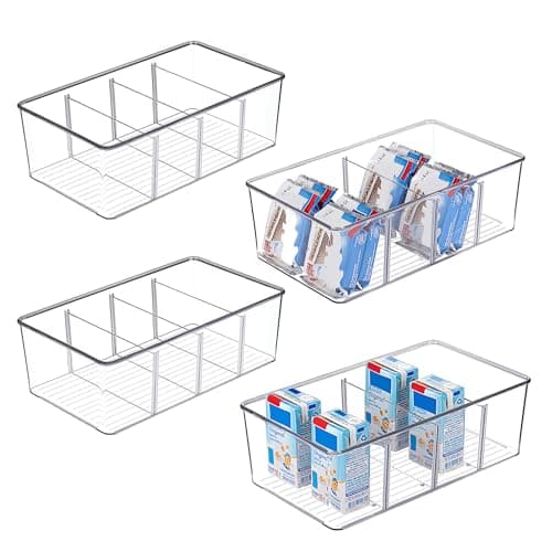 Vtopmart 4 Pack Food Storage Organizer Bins, Clear Plastic Bins for Pantry, Kitchen, Fridge, Cabinet Organization and Storage, 4 Compartment Holder Packets, Snacks, Pouches, Spice Packets - Image 1
