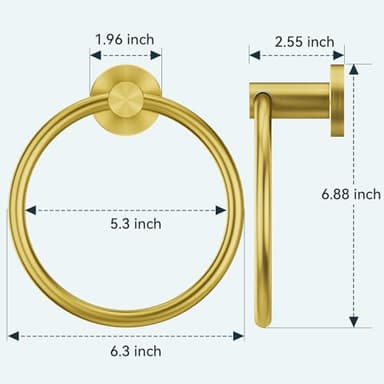 FORIOUS Towel Ring, SUS304 Stainless Steel Modern Hand Towel Holder Rack Hanger Round for Bathroom Wall Mounted, Ideal for Bath, Kitchen, RV (2 Pack, Dark Gold) - Image 3