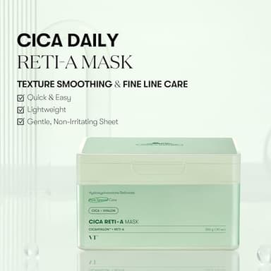 VT COSMETICS CICA Reti-A Daily Mask 30 Sheets, Retinol Complex for Pore Minimizing, Skin Softening & Hydrating Facial Mask, Ideal for Retinol Beginners, Korean Face Mask - Image 2