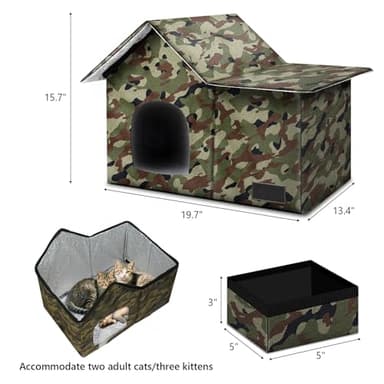 Cat Houses for Outdoor Cats-Large Weatherproof Cat Bed for Indoor Cats,Collapsible Warm Feral Cat Shelter with Removable Soft Mat and Bowl for Winter (Camo, Large) - Image 2