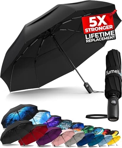TUMELLA Strongest Windproof Travel Umbrella (Compact, Superior & Beautiful), Small Strong but Light Portable and Automatic Folding Rain Umbrella, Durable Premium Grip, Fits Car and Backpack - Image 1