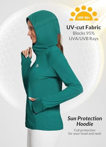 baleaf Women's Sun Zip Up Shirt UV Protection Hoodie Long Sleeve SPF Hooded Jacket Breathable Summer Clothing Outdoor Running Hiking Green S - Image 3
