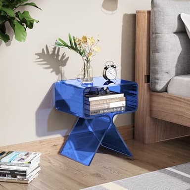 solaround Acrylic Nightstand Side Table Modern Design Clear Home Decor Display End Table for Living Room (Dark Blue) - Image 2