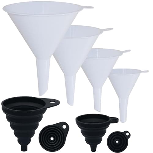 6 Pack Funnels for Kitchen Automotive Use Filling Bottles, Plastic Funnels Assorted 4 Sizes, Silicone Collapsible Funnel Set 2 Small and Large for Liquids, Oils, Powders Transfer, Cooking - Image 1