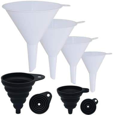 6 Pack Funnels for Kitchen Automotive Use Filling Bottles, Plastic Funnels Assorted 4 Sizes, Silicone Collapsible Funnel Set 2 Small and Large for Liquids, Oils, Powders Transfer, Cooking - Image 1