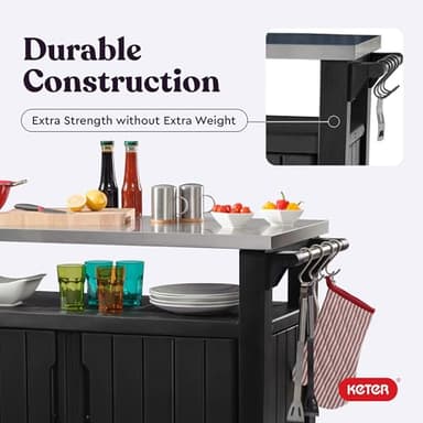Keter Unity XL Portable Outdoor Table with Stainless Steel Top for Kitchen Prep and Outdoor Storage Cabinet for Grilling Accessories, Dark Grey - Image 8