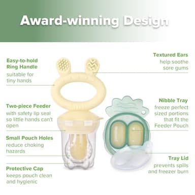 Haakaa Baby Fruit Food Feeder & Mini Freezer Nibble Tray Combo, Breastmilk Popsicle Molds for Baby Cooling Relief, BPA Free Silicone Feeder for Safe Infant Self Feeding, 4 Month+ (Oat) - Image 4