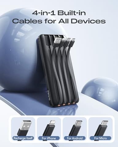 Orfeika 20000mAh Power Bank Fast Charging, Portable Charger with 4 Built-in Cables & 6 Outputs, 20W PD USB C Battery Pack Compatible with iPhone 16/15, Galaxy, Android, iPad & More (Travel Essential) - Image 3