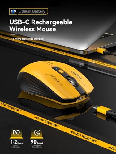 RAPIQUE Bluetooth Wireless Mouse - (BT1/BT2+USB Receiver) Tri-Device Compatibility for PC, Laptop, Computer, MacBook, Tablet (Black and Yellow) - Image 4