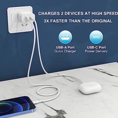 3 Pack i Phone 17 16 15 14 USB C Charger Block, iGENJUN 20W Dual Port QC + PD 3.0 Power Adapter Wall Charger, Double Fast Plug Charging Brick for i Phone 17/17 Pro/16/15/14/X, Samsung Galaxy - White - Image 7