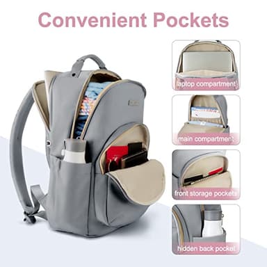 LIGHT FLIGHT Laptop Backpack for Women, 15.6 Inch Computer Bag, Casual Notebook Backpack for Work Travel Business Trip College, Grey - Image 2