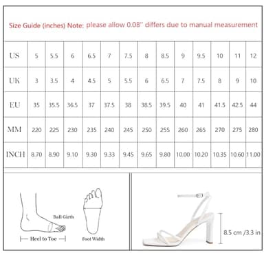 Modatope White Womens Sandals Square Open Toe Block High Heels Strappy Ankle Strap Sandals Comfort Dress Party Shoes Size 8.5 - Image 7