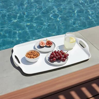 TP Serving Tray with Handles, Large Rectangle Melamine Serving Platter Set of 2, Pure White (19” x 12”) - Image 3