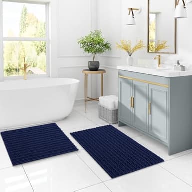 Arotive Luxury Chenille Bathroom Rug Mat, Extra Soft Thick Absorbent Shaggy Bath Rugs, Non-Slip Machine Wash Dry, Plush Bath Mats for Bathroom, Shower and Tub, 60x24, Navy - Image 9