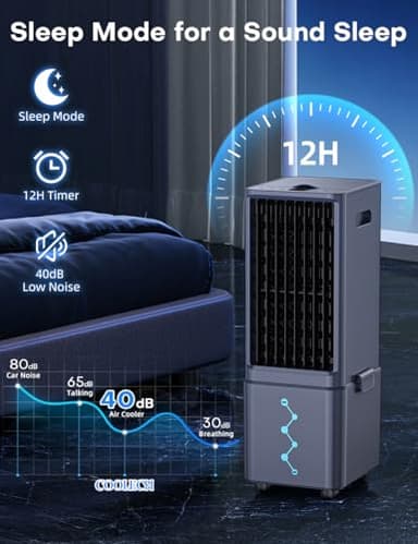 COOLECH Windowless Air Conditioner w/ 4 Modes & 3 Speeds, Waterless Alert, 2.4-Gal Tank for 20H Cooling, 12H Timer, 20FT Remote, 70° Auto Swing Evaporative Air Cooler, Portable AC Unit for Bedroom - Image 8