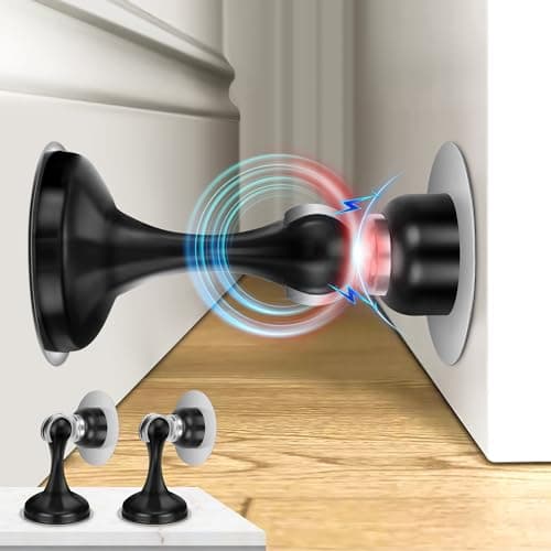 Crosize Magnetic Door Stoppers 2 Pack, Stainless Steel Door Stops, Wall-Mounted and Floor Mounting Metal Doorstops, Door Holder Keep Door Open, No Drilling Door Stop with Adhesive Tapes, Black - Image 1