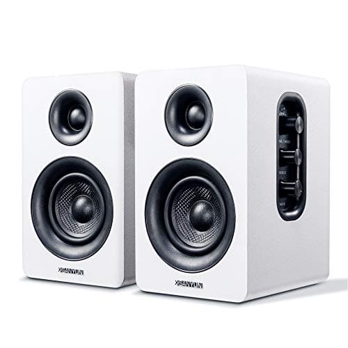 Sanyun SW208 3" Active Bluetooth 5.0 Bookshelf Speakers – 60W Carbon Fiber Speaker Unit - Built-in 24bit DAC Dynamic 3D Surround Sound 2.0 Computer PC Monitor Gaming (Pair, White) - Image 1