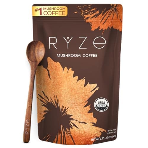 RYZE SUPERFOODS Mushroom Coffee USDA Organic with 6 Adaptogenic Mushrooms and MCT Oil, USA Grown Instant Coffee for Better Energy, Focus, Digestion, Immunity with Lions Mane & Turkey Tail, 30 servings - Image 1