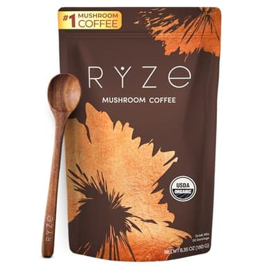 RYZE SUPERFOODS Mushroom Coffee USDA Organic with 6 Adaptogenic Mushrooms and MCT Oil, USA Grown Instant Coffee for Better Energy, Focus, Digestion, Immunity with Lions Mane & Turkey Tail, 30 servings - Image 1