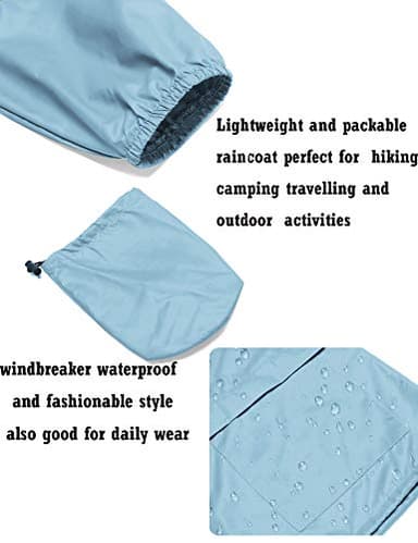 Avoogue Lightweight Raincoat Women's Waterproof Windbreaker Packable Outdoor Hooded Rain Jacket Light Blue M - Image 5