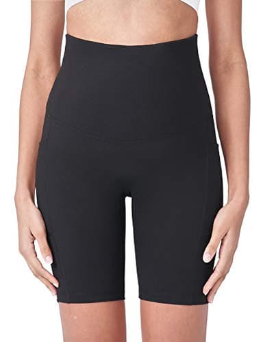 POSHDIVAH Women's Maternity Yoga Shorts Over The Belly Bump Workout Active Short Pants Black 8" Large - Image 4